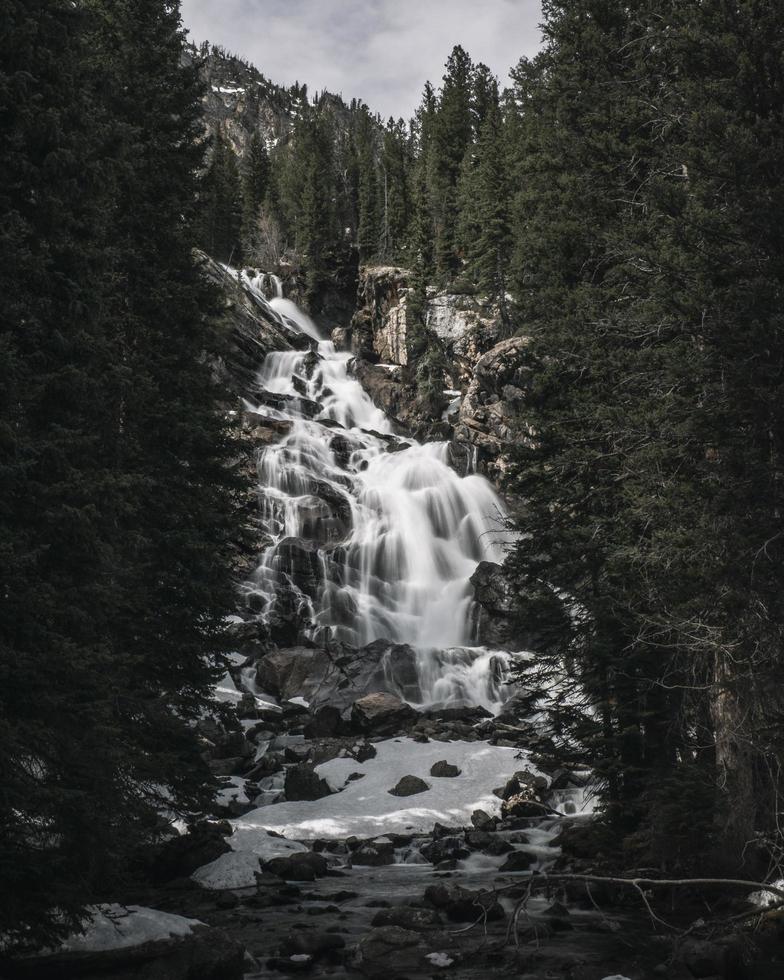 Wasserfall zwischen Bäumen foto