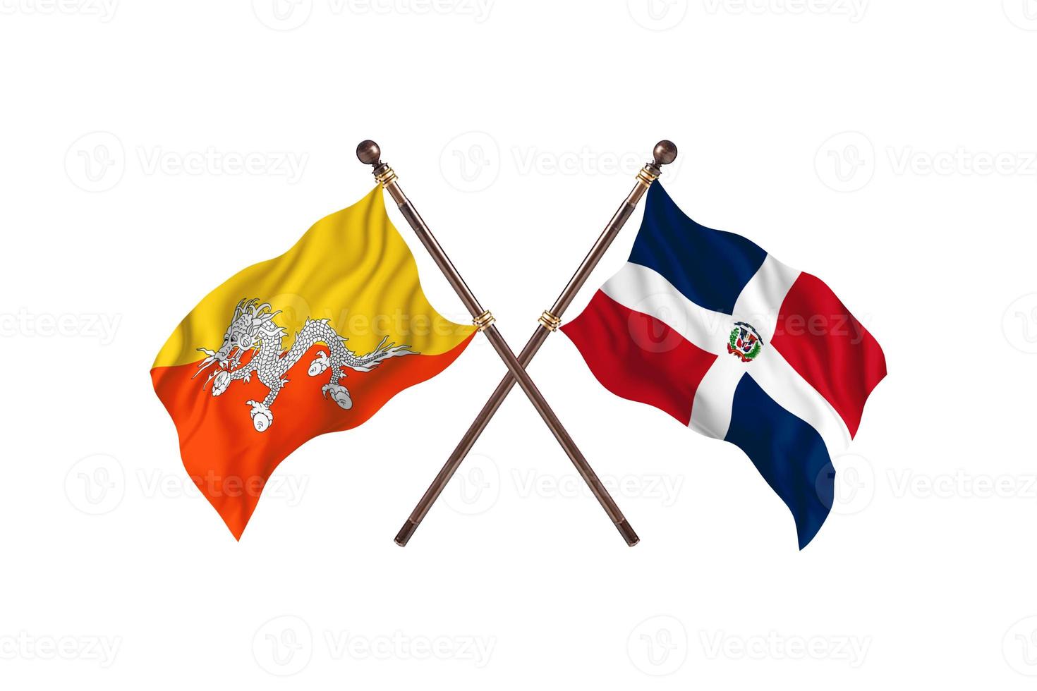 bhutan gegen zwei landesflaggen der dominikanischen republik foto