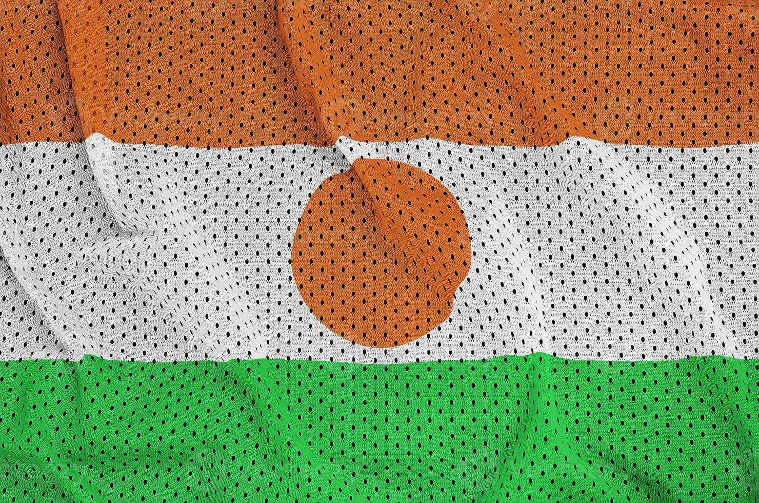 Niger-Flagge gedruckt auf einem Polyester-Nylon-Sportswear-Mesh-Gewebe m foto