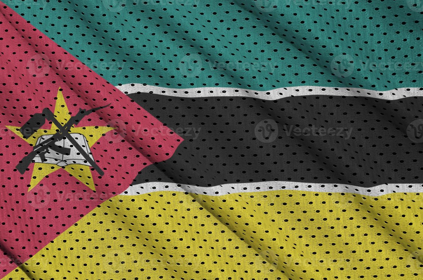 Mosambik-Flagge gedruckt auf einem Polyester-Nylon-Sportswear-Mesh-Gewebe foto