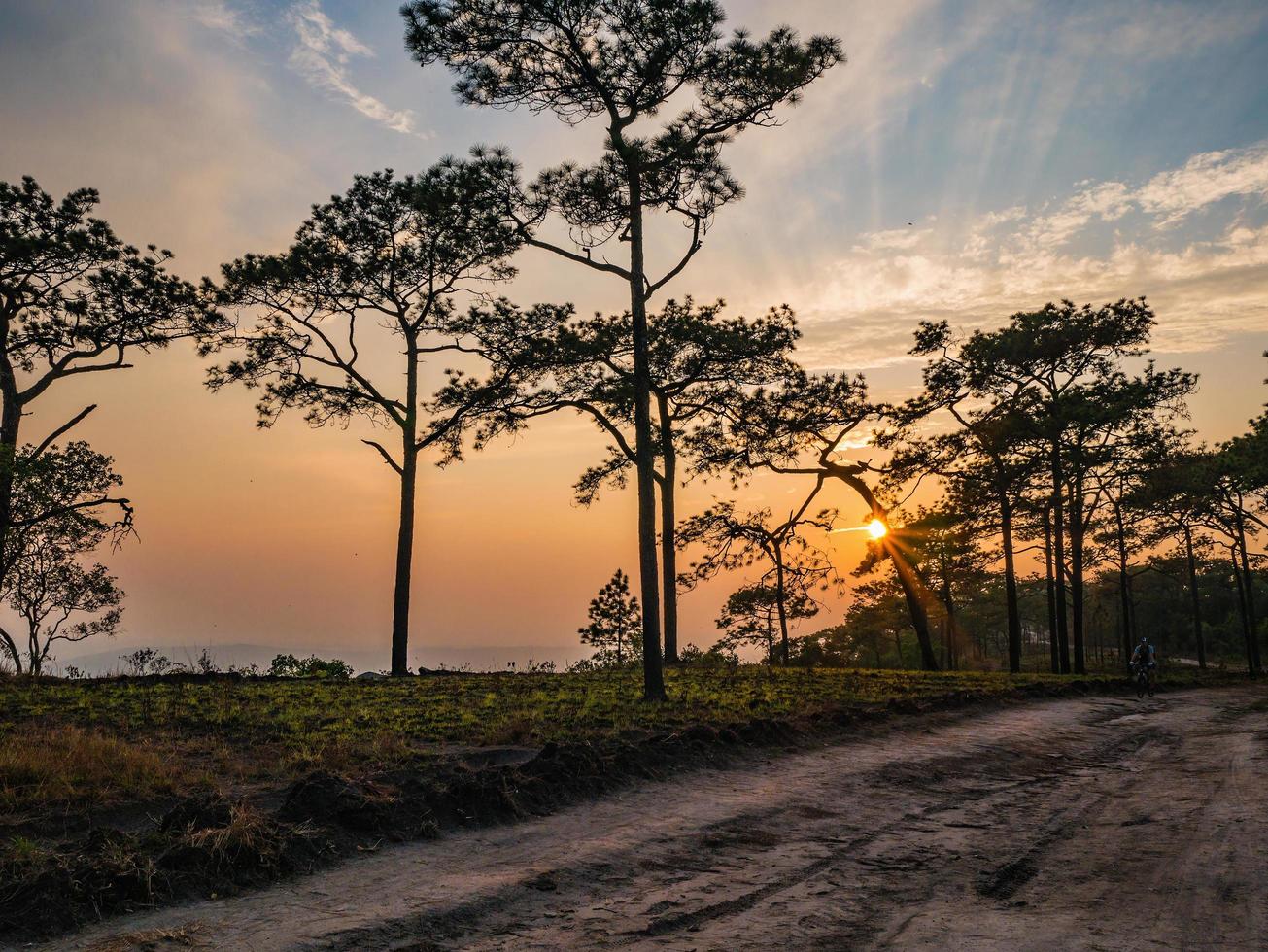 schöner sonnenuntergang auf dem phu kradueng berg in der stadt loei thailand.phu kradueng nationalpark das berühmte reiseziel foto