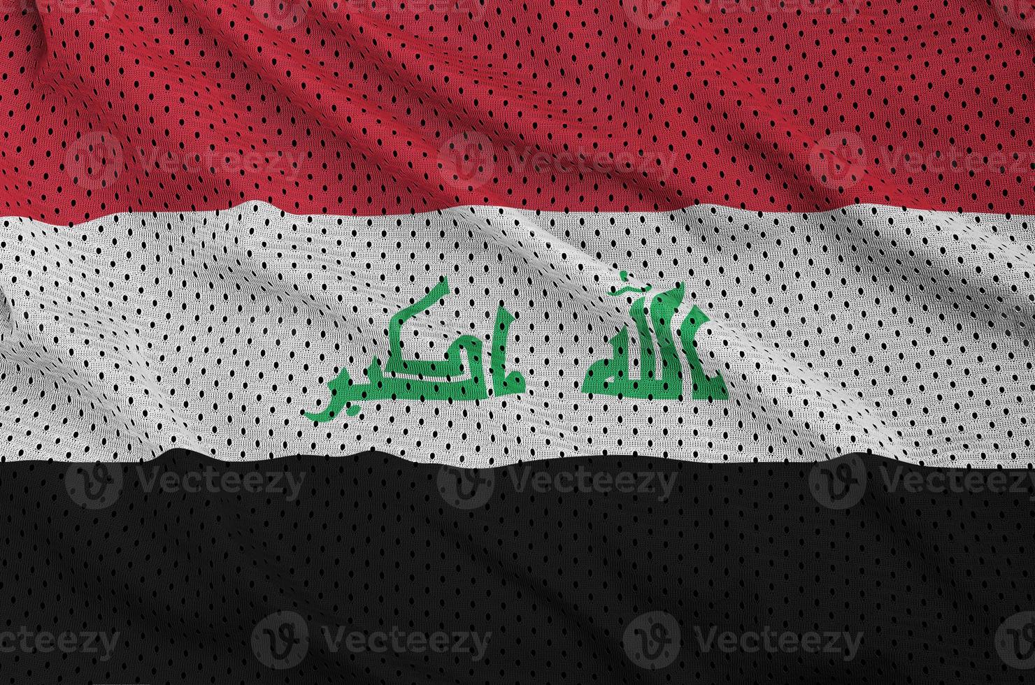 Irak-Flagge gedruckt auf einem Polyester-Nylon-Sportswear-Mesh-Gewebe mit Wi foto