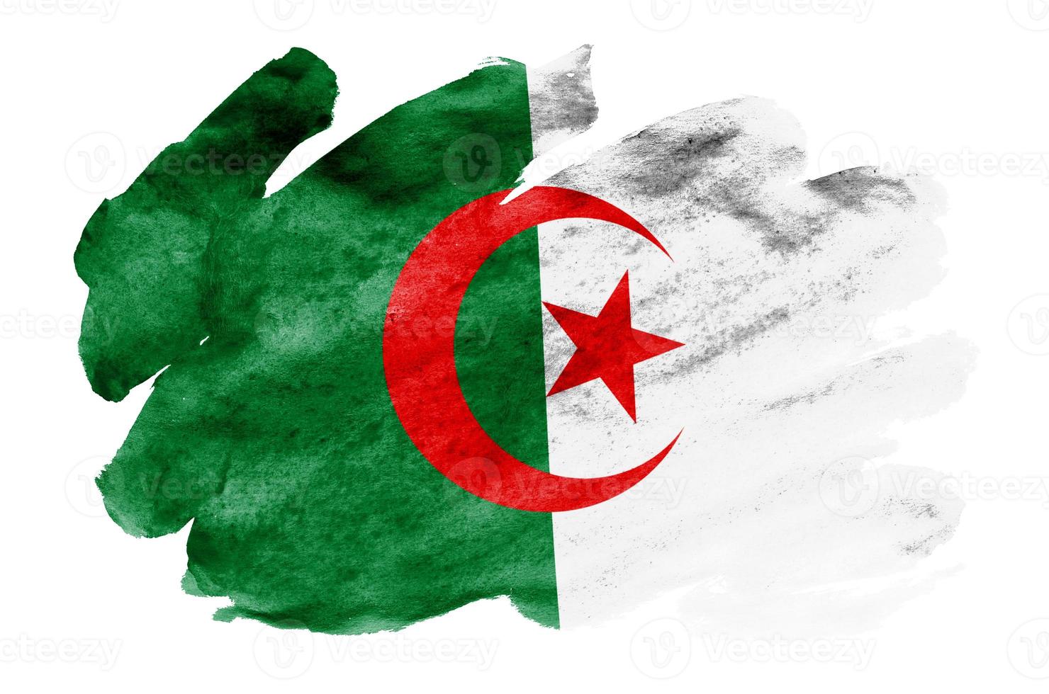 Algerien-Flagge ist in flüssigem Aquarellstil isoliert auf weißem Hintergrund dargestellt foto