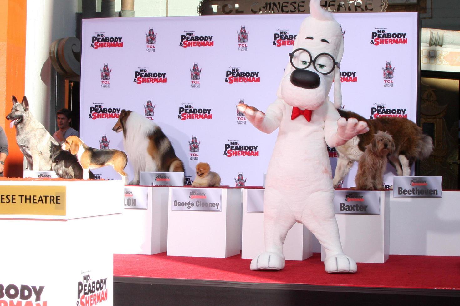 los angeles, feb 14 - mr peabody, hundefreunde im mr peabody, geehrt mit pfotenabdrücken in zement im tcl chinese theater am 14. februar 2014 in los angeles, ca foto