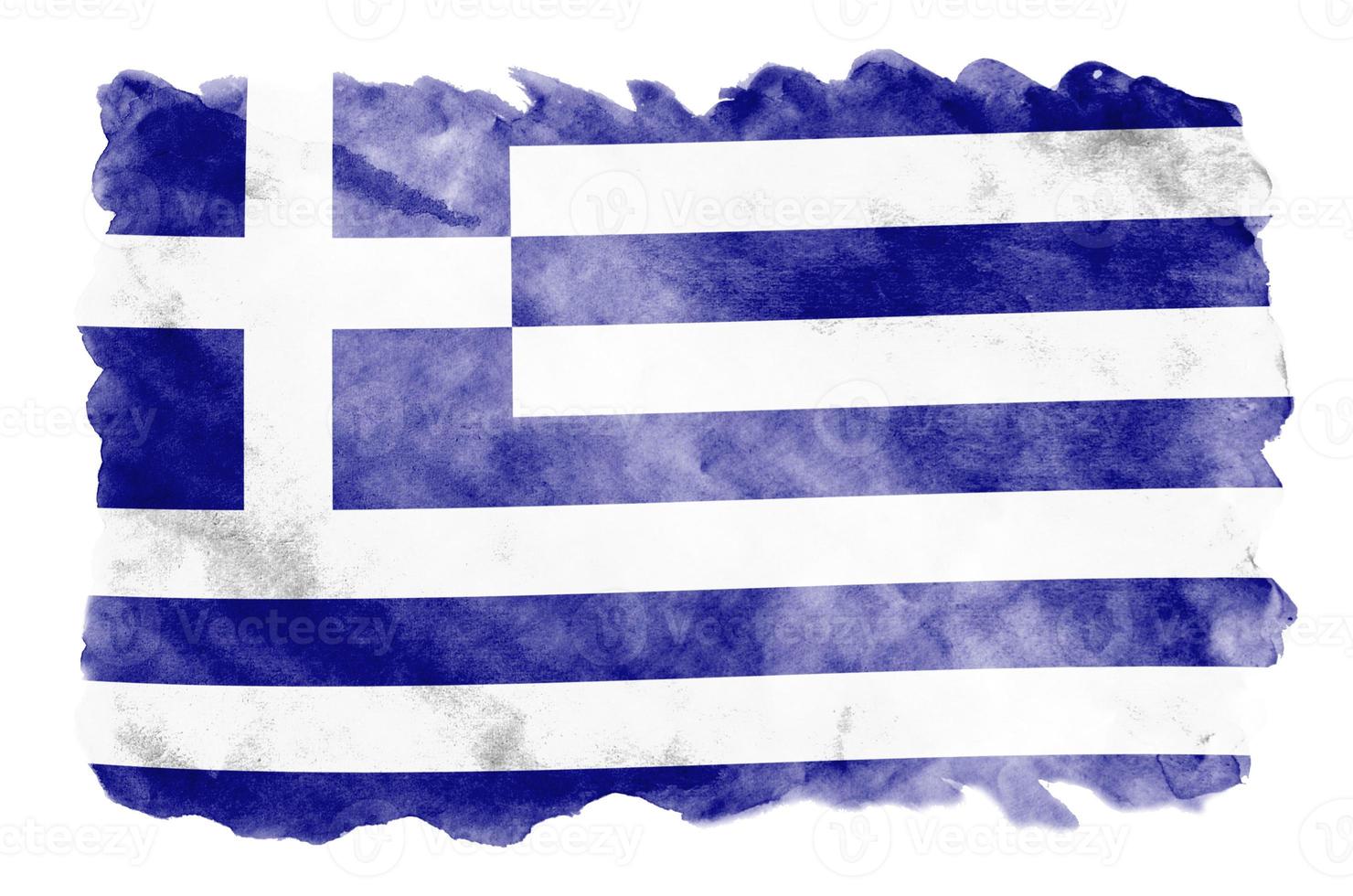 Die griechische Flagge ist in flüssigem Aquarellstil isoliert auf weißem Hintergrund dargestellt foto