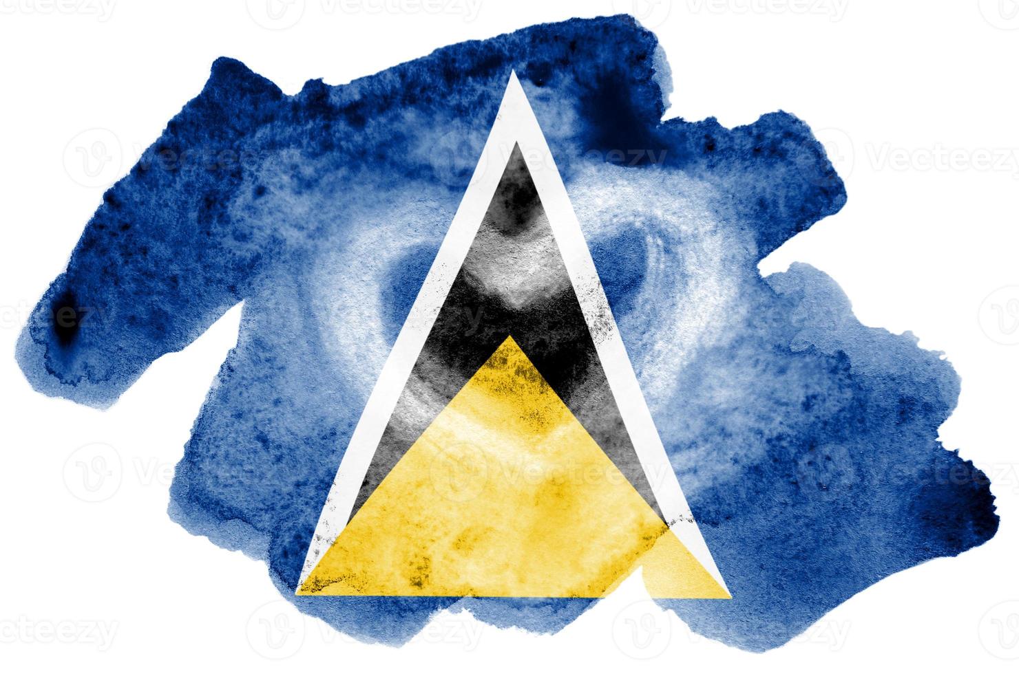 die flagge von st. lucia ist in flüssigem aquarellstil isoliert auf weißem hintergrund dargestellt foto