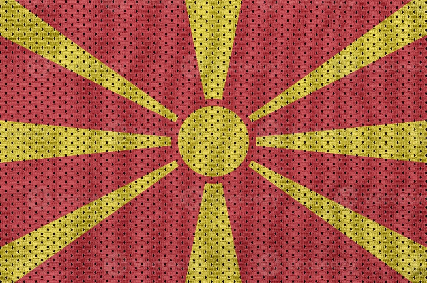 Mazedonien-Flagge gedruckt auf einem Polyester-Nylon-Sportswear-Mesh-Gewebe foto