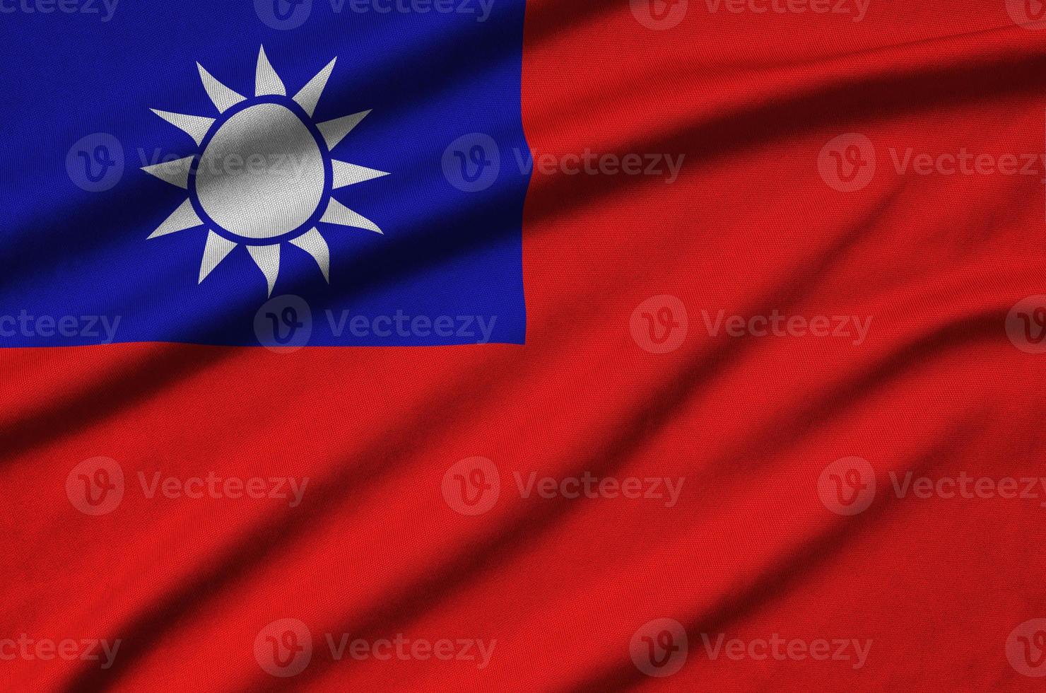 die taiwan-flagge ist auf einem sportstoff mit vielen falten abgebildet. Sportteam-Banner foto