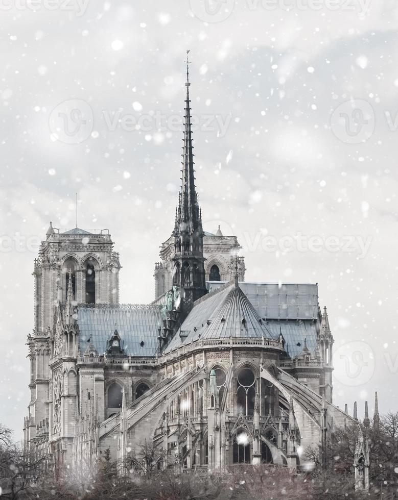 Notre-Dame-Kathedrale in Paris, Frankreich im Winter foto