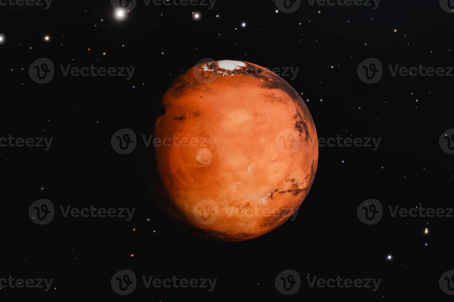 3D-Darstellung. Roter Planet Mars im Weltraum. foto