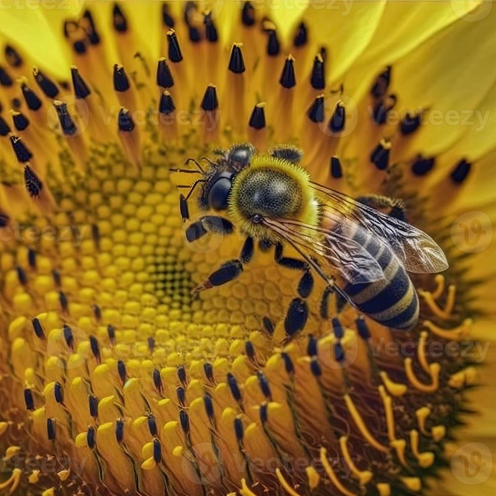 Biene über der Sonnenblume foto