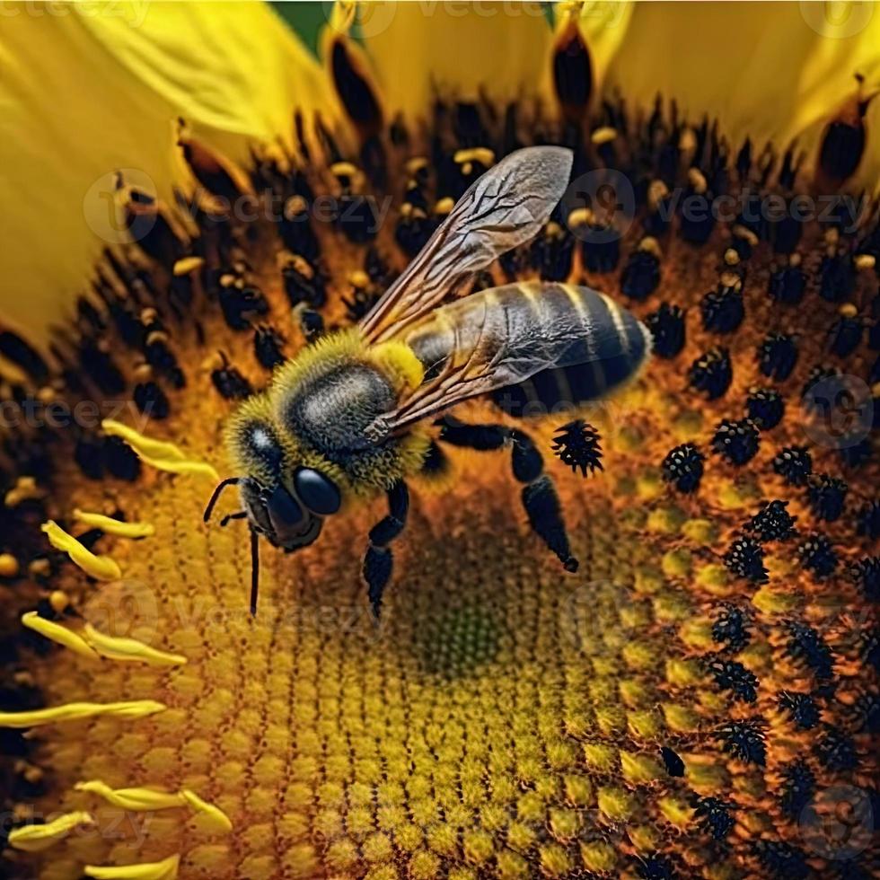 Biene über der Sonnenblume foto