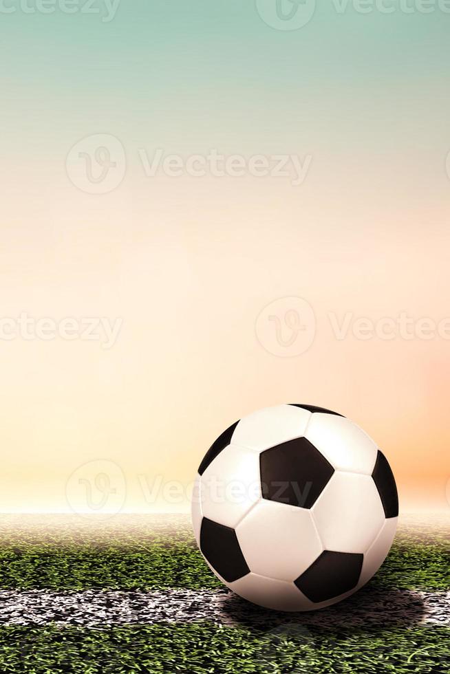 Fußball im hellen Hintergrundrasen für Inhalt oder Kopienraum. Fußball-Konzept. Fußball Fußballplatz Stadion Graslinie Ball Hintergrundtextur foto