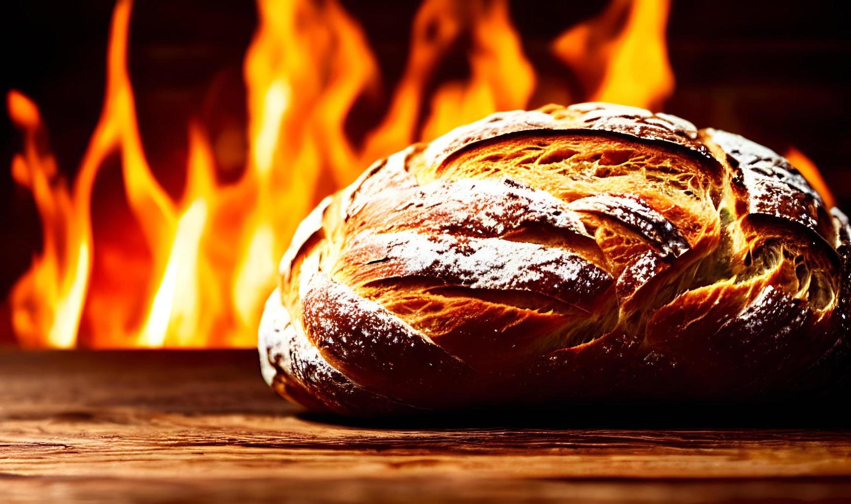 Ofen - traditionelles frisches heißes gekochtes Brot. Brot aus nächster Nähe schießen. foto