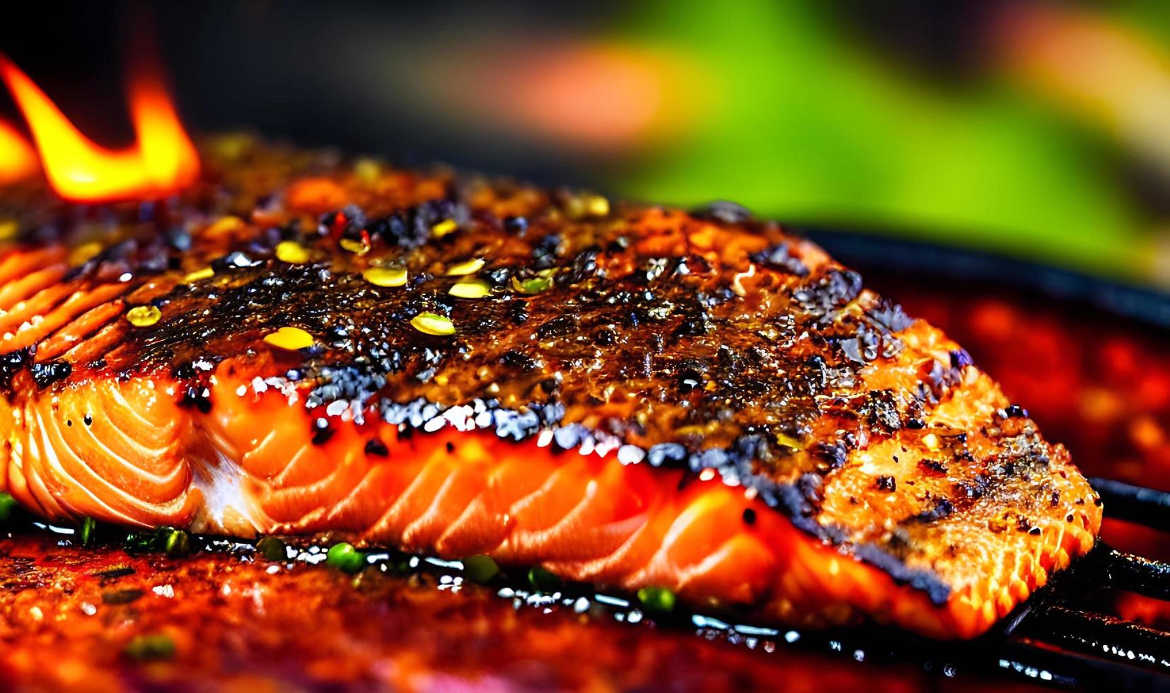 gegrillter Lachs. gesundes essen gebackener lachs. heißes Fischgericht. foto