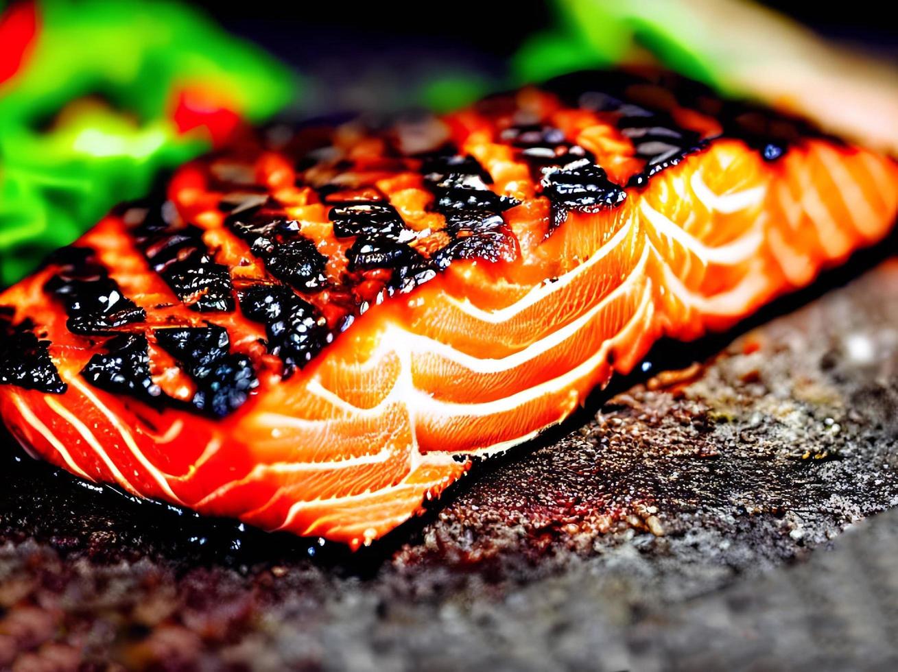 gegrillter Lachs. gesundes essen gebackener lachs. heißes Fischgericht. foto