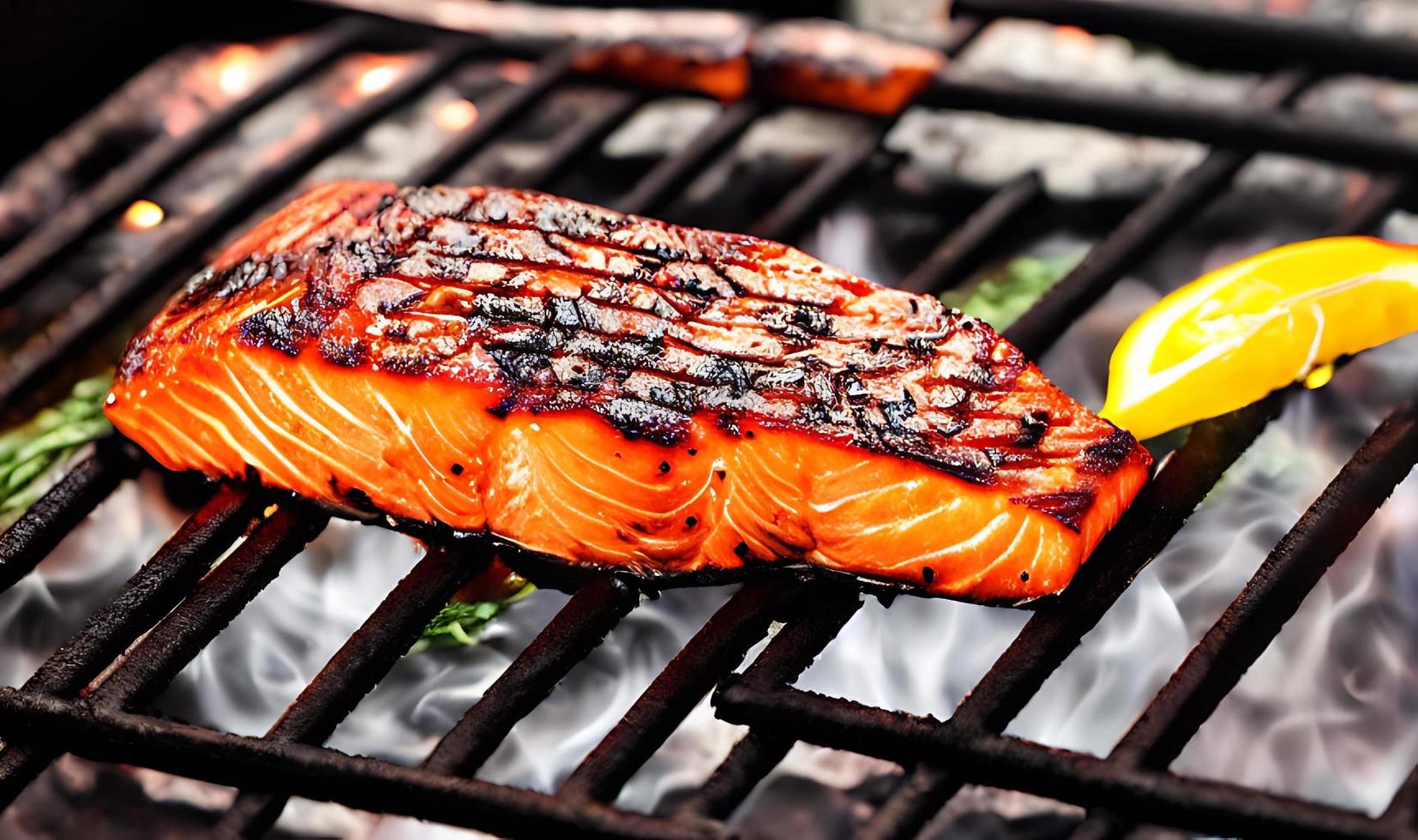 gegrillter Lachs. gesundes essen gebackener lachs. heißes Fischgericht. foto