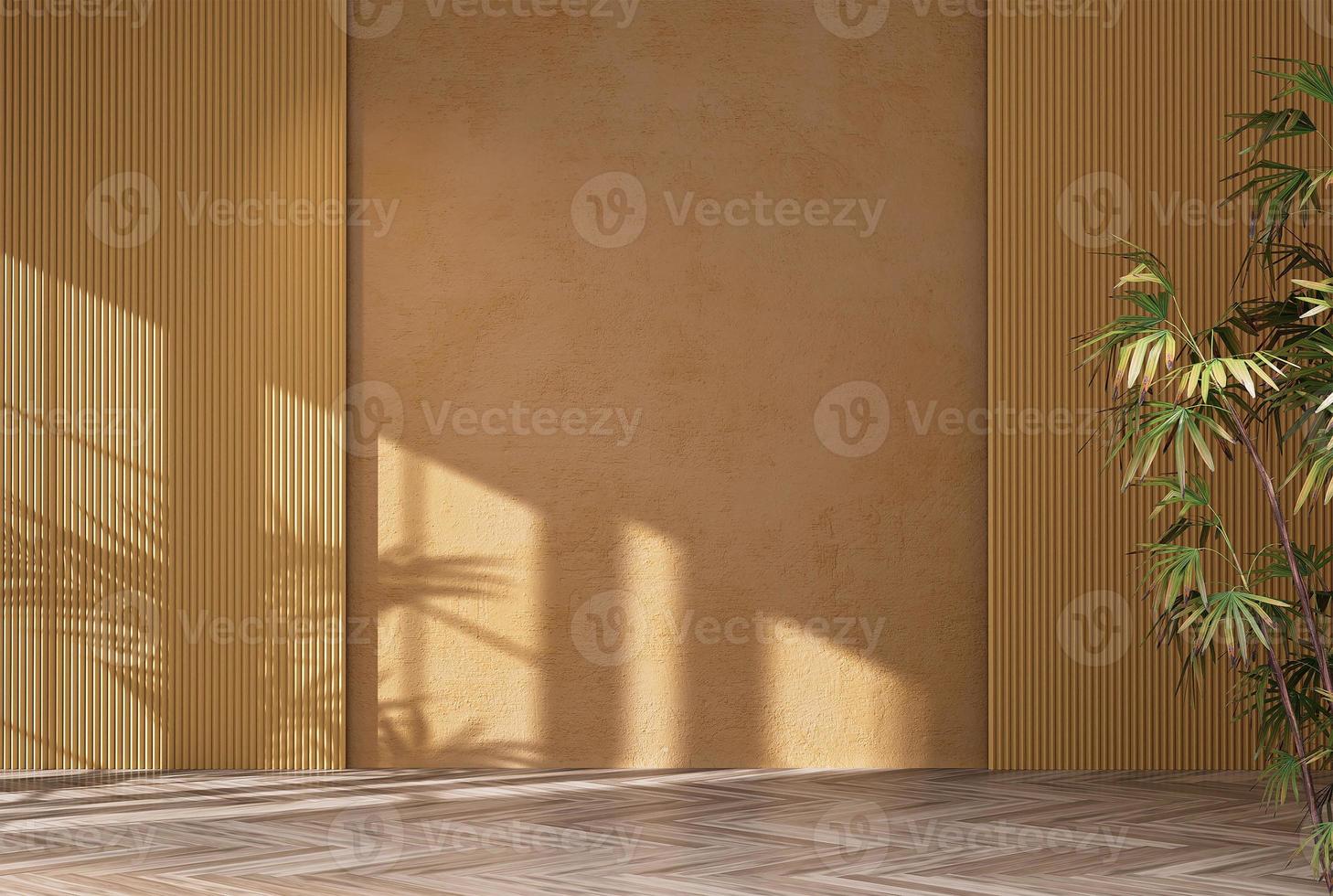 abstrakter weißer Studiohintergrund für die Produktpräsentation leerer Raum mit Schatten von Fenstern und Blumen und Palmblättern 3D-Raum mit Kopierraum Sommerkonzert unscharfer Hintergrund. foto