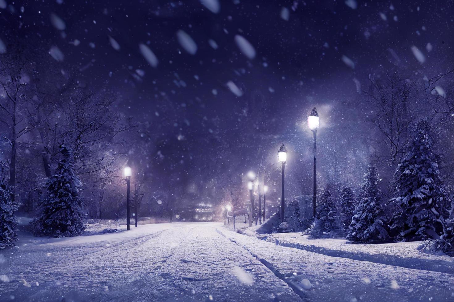 Landschaft des Schneesturm-Winterhintergrunds nachts, digitales Kunstdesign foto