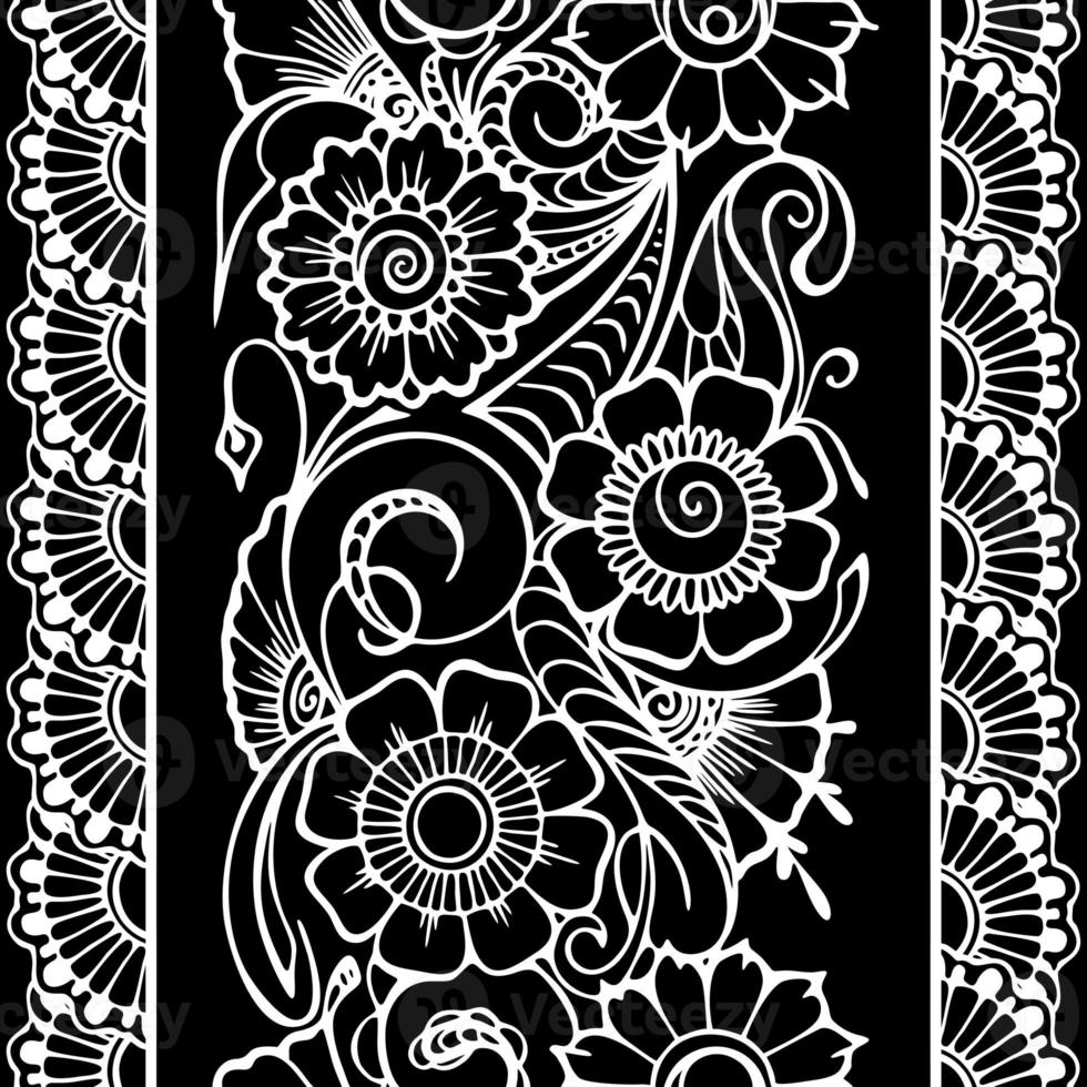 nahtlose wiederholen orientalische Grenze, Umriss weißes Blumenmuster auf schwarzem Hintergrund, Textur, Rahmen foto