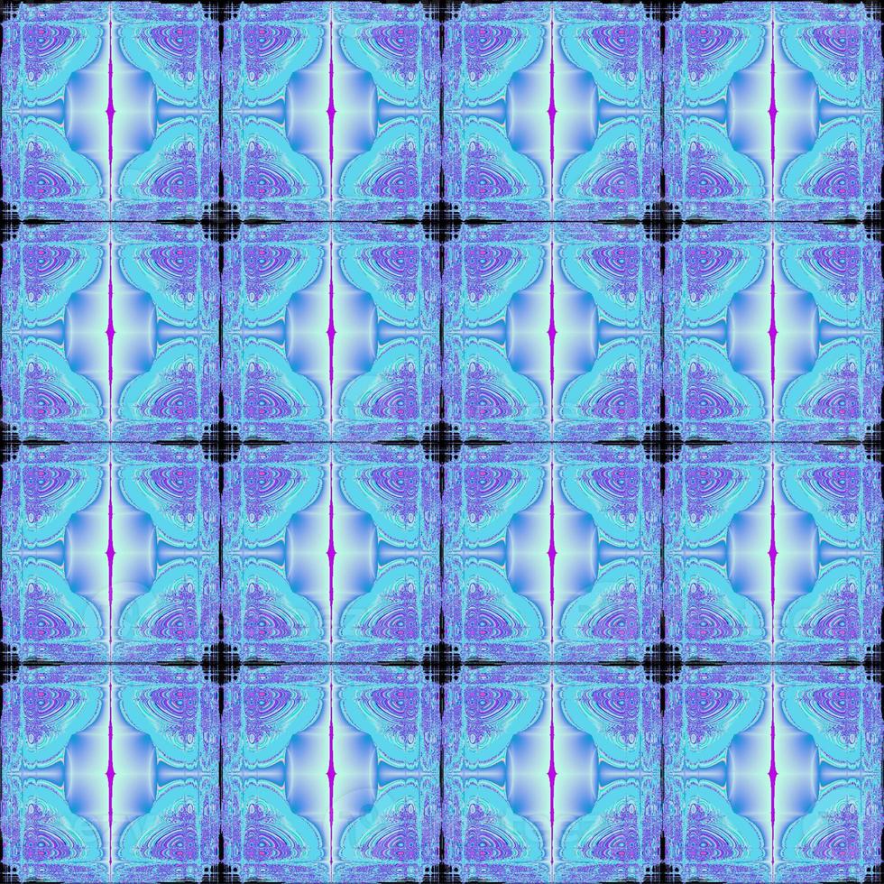 geometrisches nahtloses symmetrisches Blumenmuster in den blauen und purpurroten Farben, Fliese, Beschaffenheit, Design foto