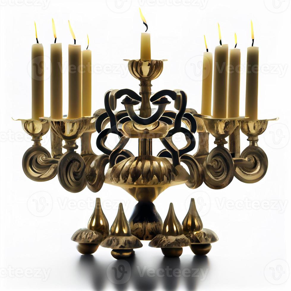 Menorah traditionelle Kandelaber und brennende Kerzen foto