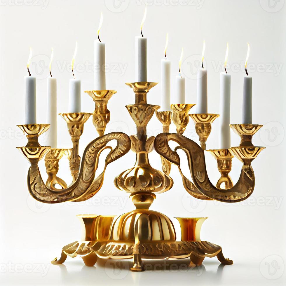 Menorah traditionelle Kandelaber und brennende Kerzen foto