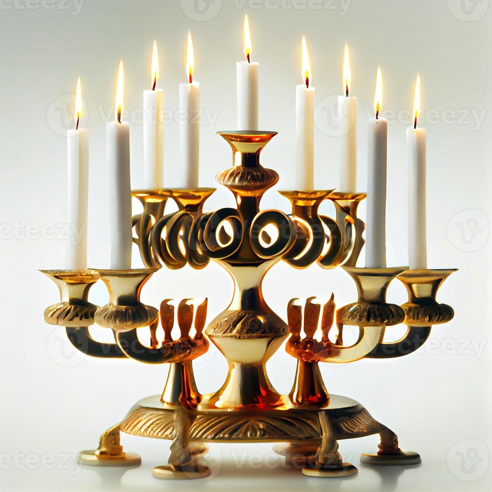 Menorah traditionelle Kandelaber und brennende Kerzen foto