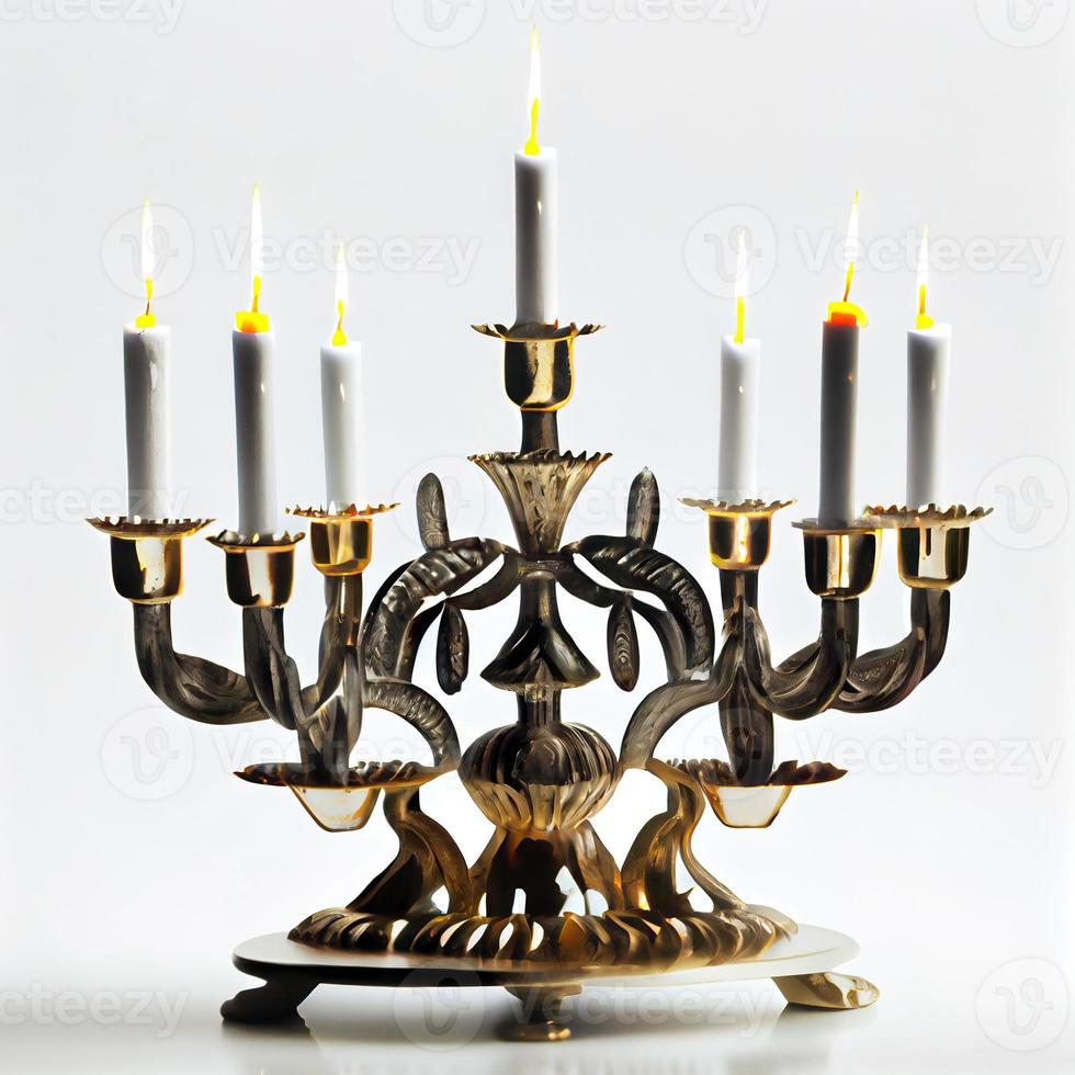 Menorah traditionelle Kandelaber und brennende Kerzen foto