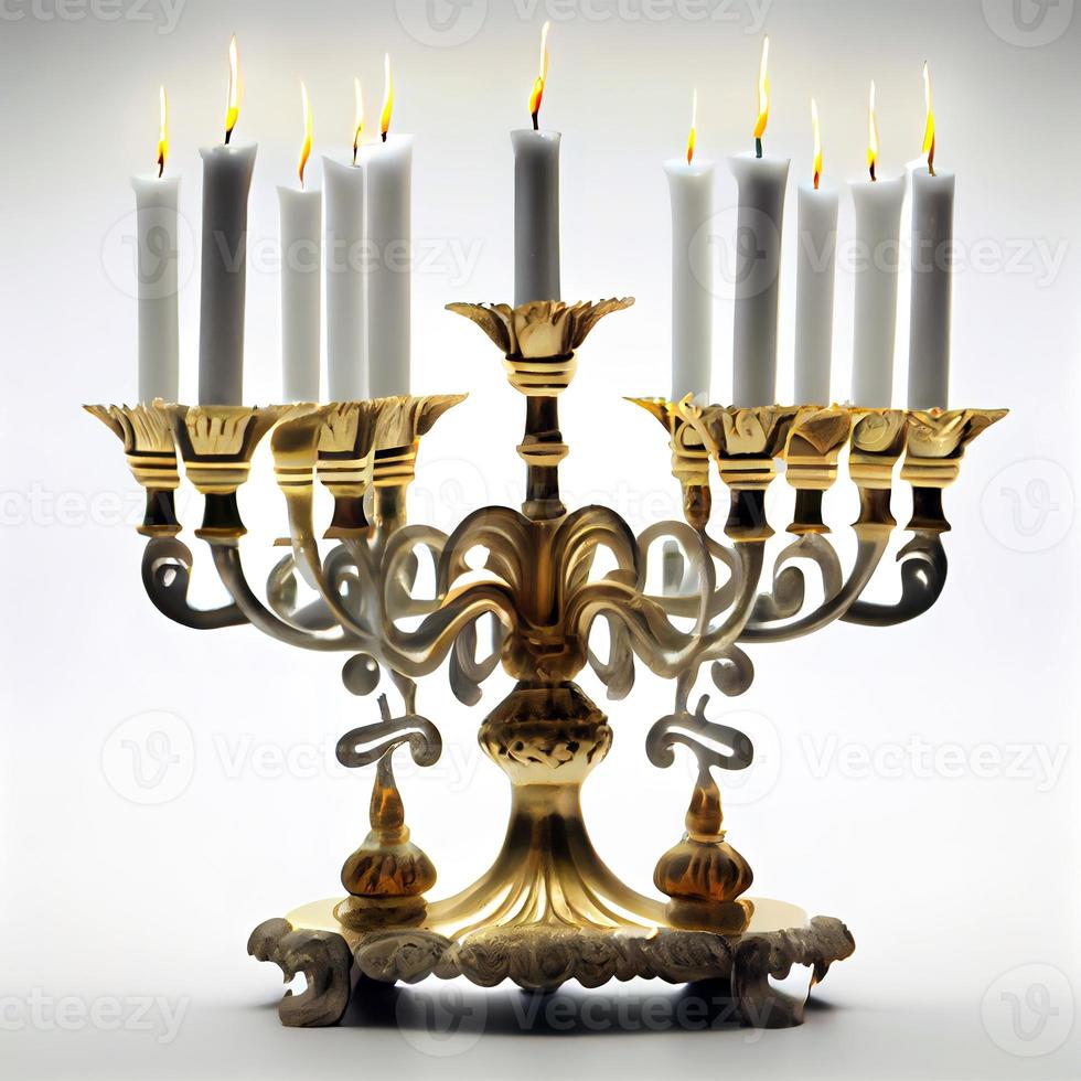 Menorah traditionelle Kandelaber und brennende Kerzen foto