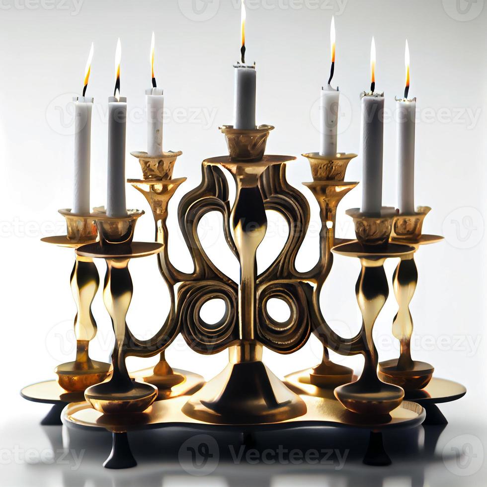 Menorah traditionelle Kandelaber und brennende Kerzen foto