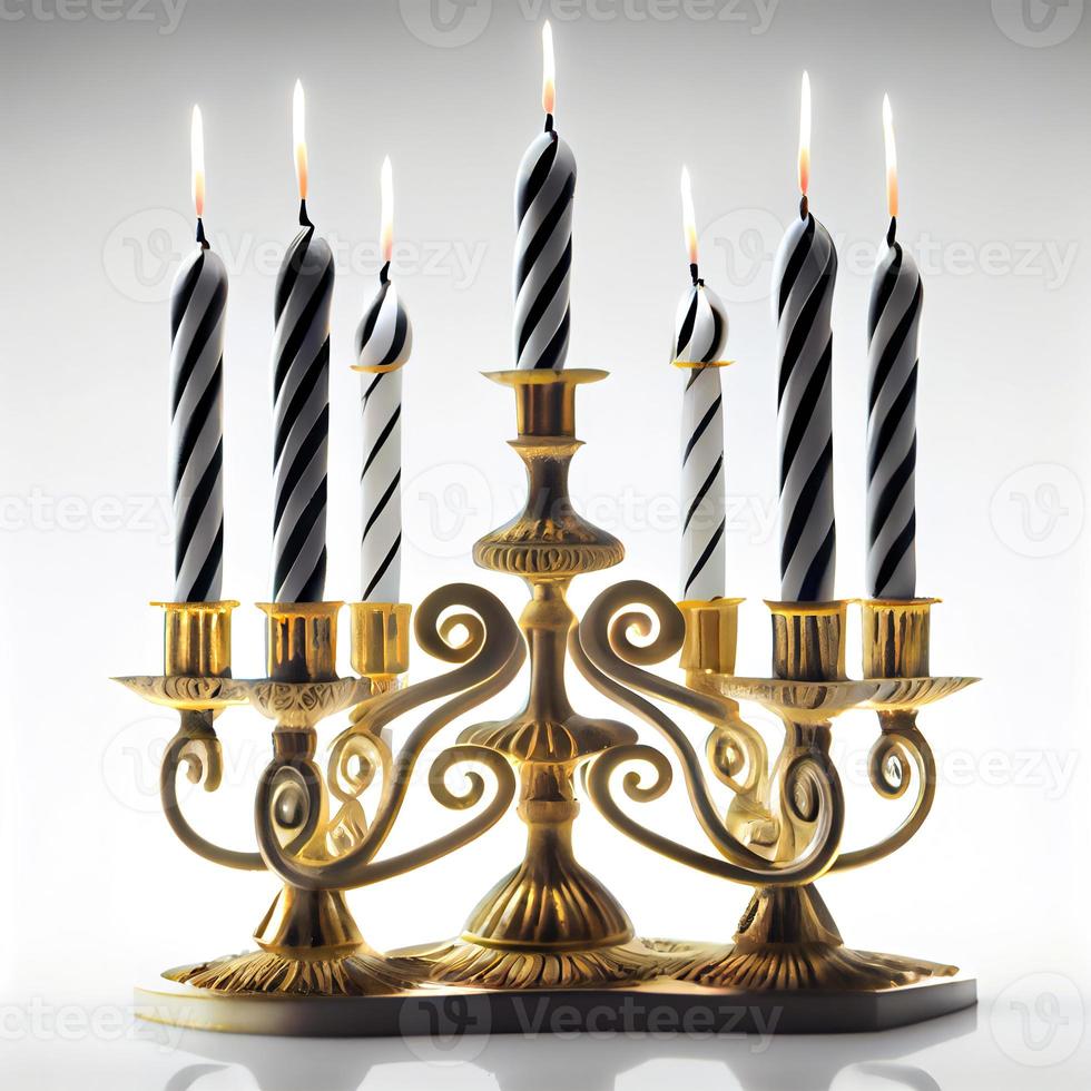 Menorah traditionelle Kandelaber und brennende Kerzen foto