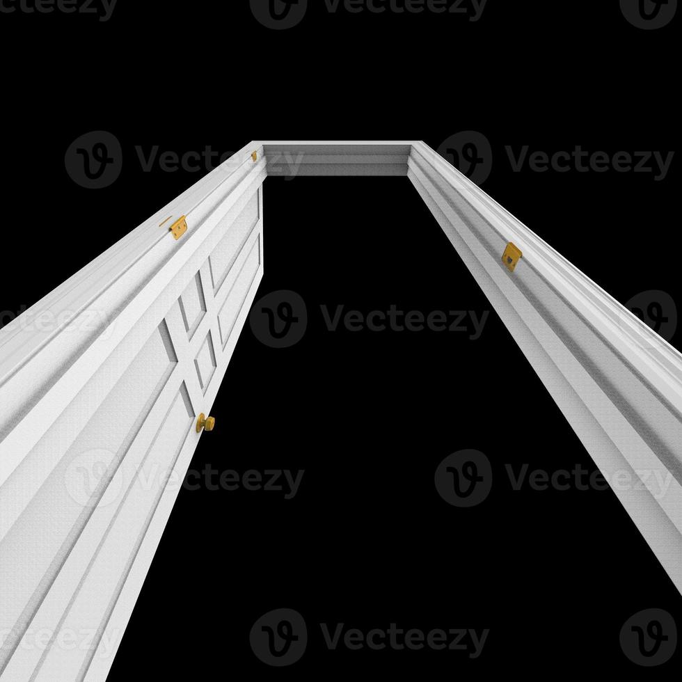offene isolierte weiße Tür geschlossen 3D-Darstellung foto