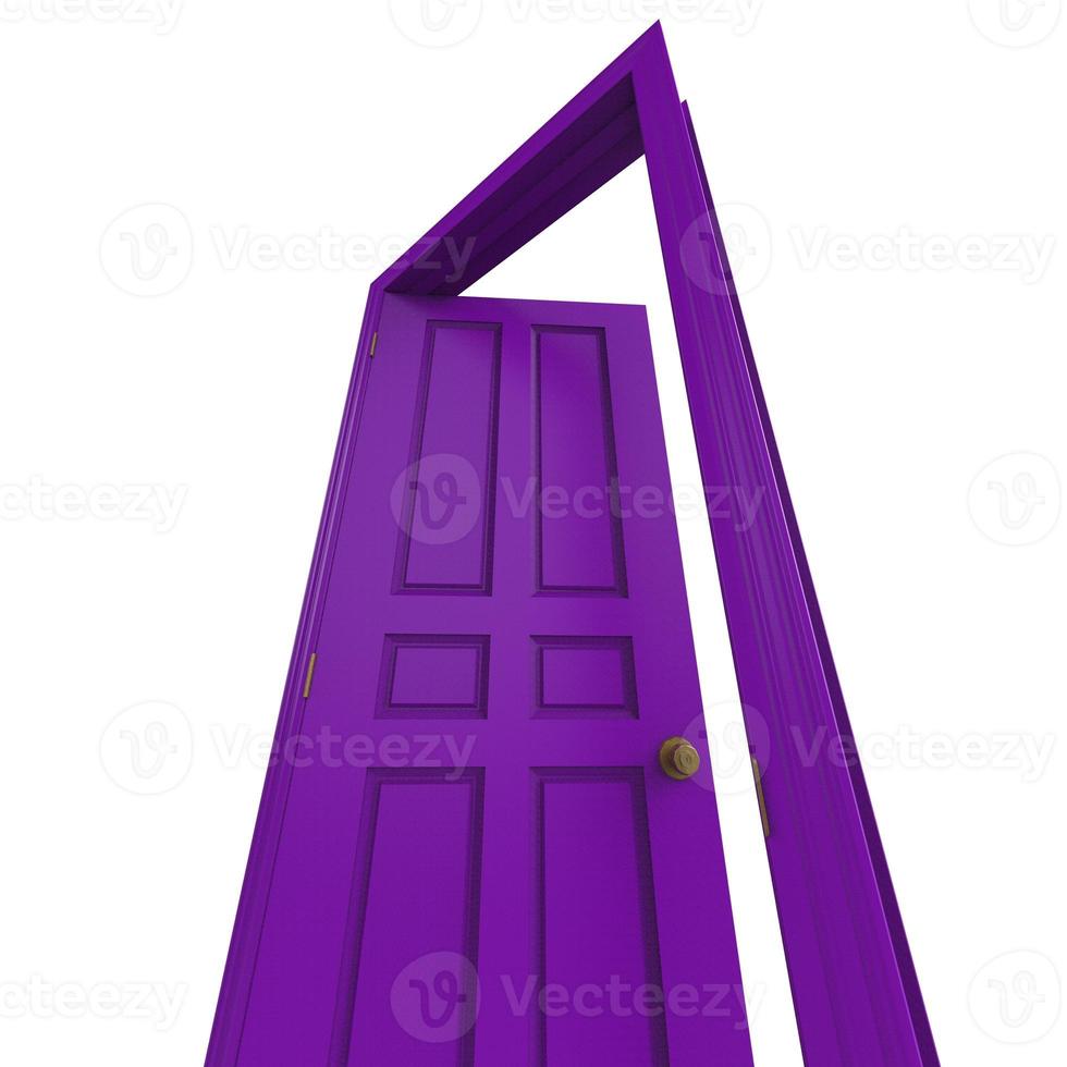 offene isolierte Tür geschlossen 3D-Darstellung lila Rendering foto