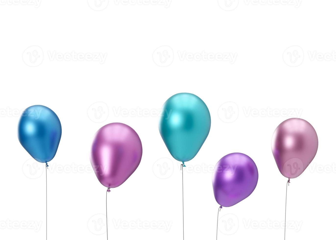 bunte Luftballons isoliert auf weißem Hintergrund. geburtstag, feier, element für ereigniskarte. 3D-Rendering. foto