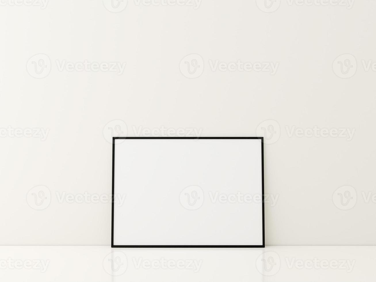 rahmen mit plakatmodell, das auf dem weißen boden steht. minimalistisches rahmenmodell. 3D-Rendering foto