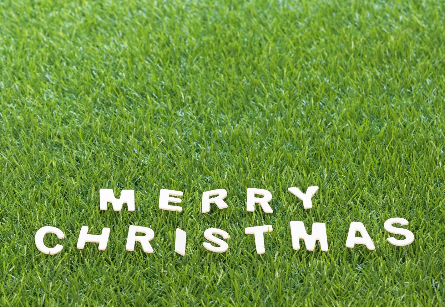 weihnachtsholzalphabet auf grünem gras foto