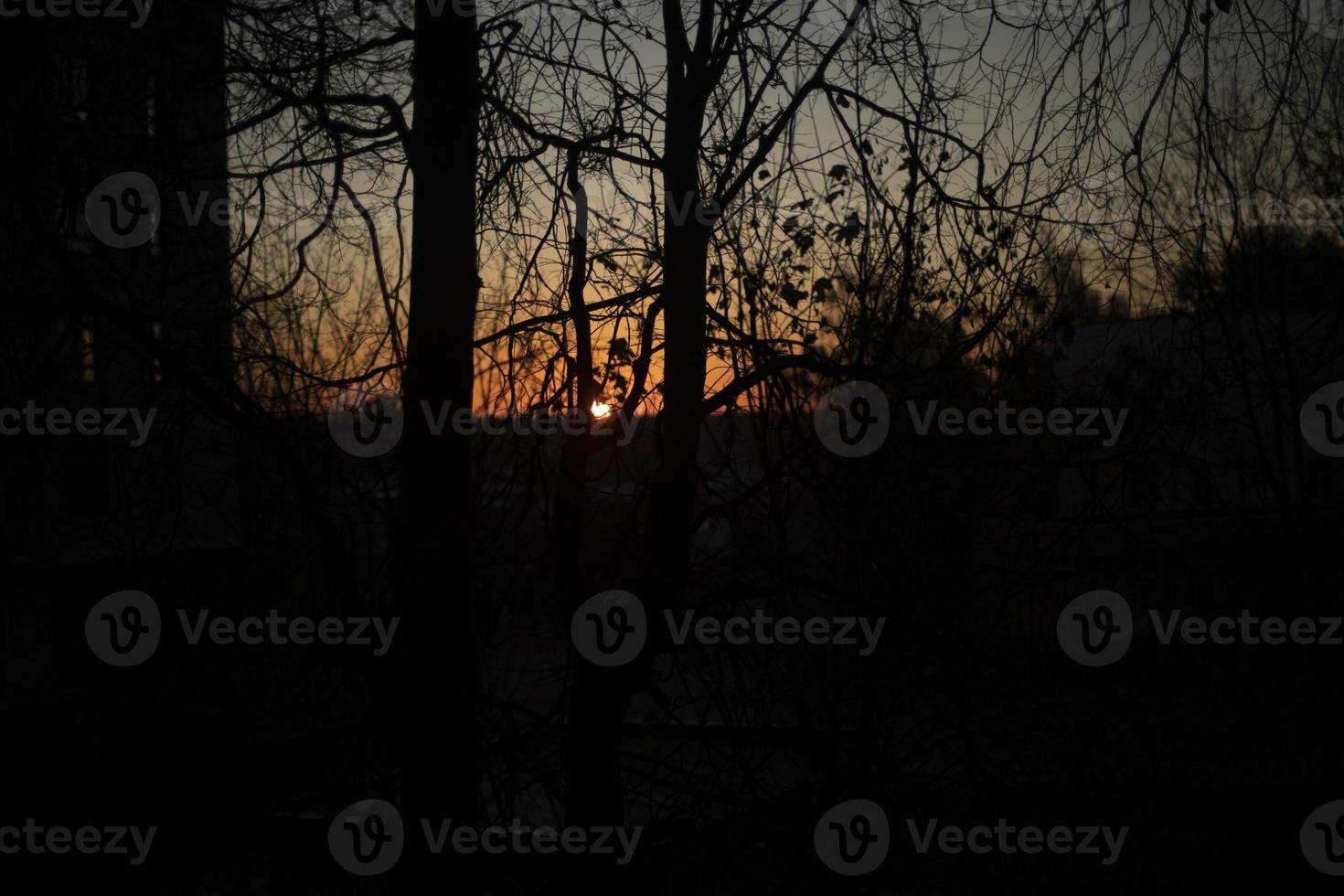 Morgendämmerung außerhalb des Fensters. strahlende Sonne am Morgen. orange Farbe von den ersten Sonnenstrahlen. foto