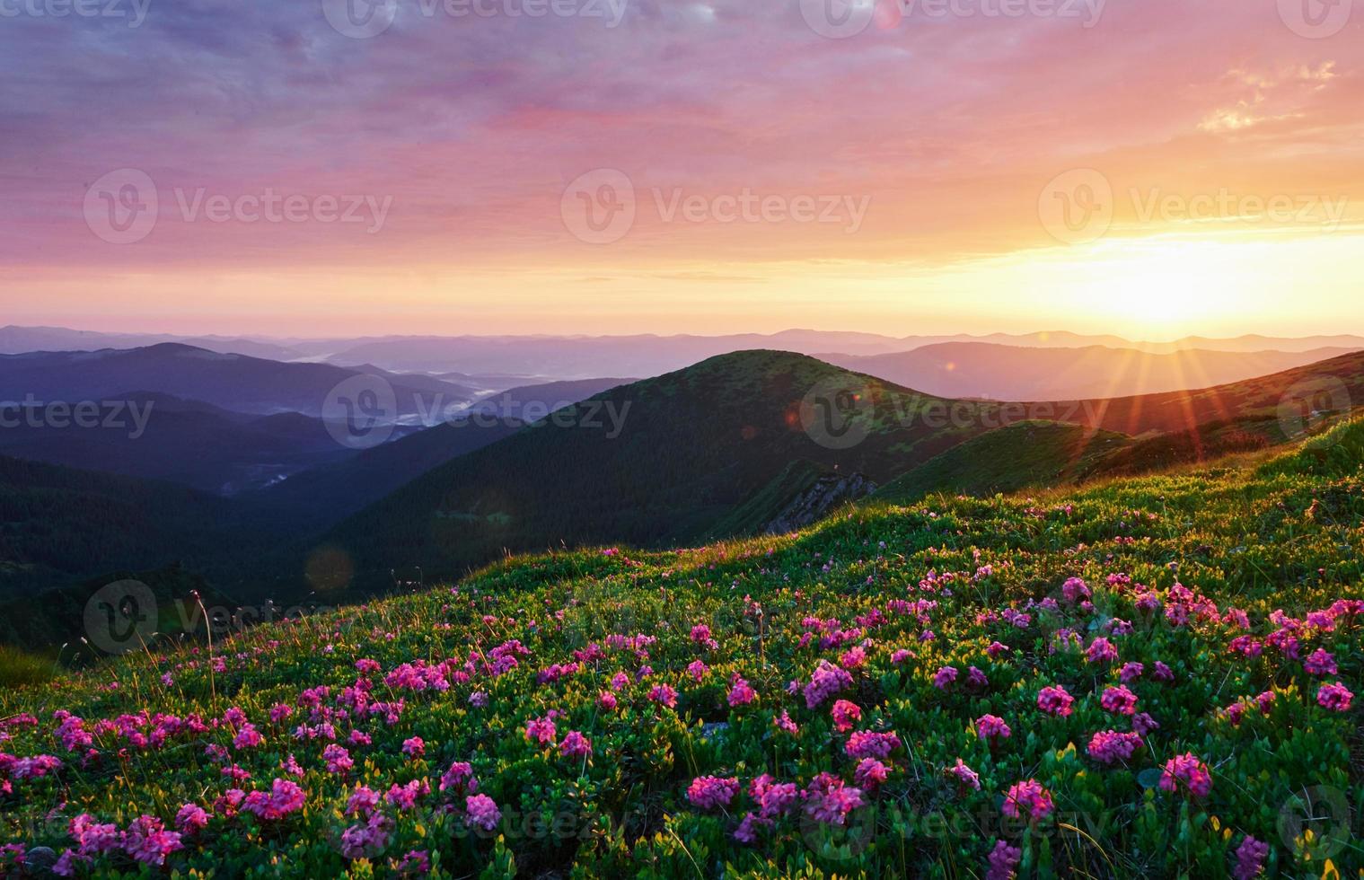 späte Sonnenstrahlen. majestätische Karpaten. schöne Landschaft. atemberaubender Ausblick foto