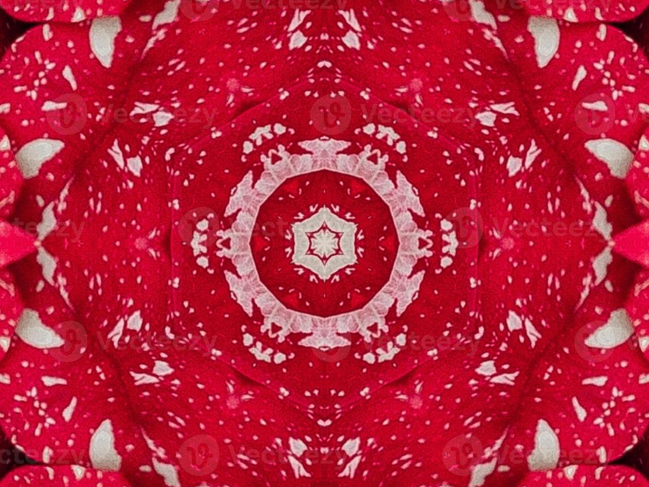 roter floraler Kaleidoskophintergrund abstraktes, einzigartiges und symmetrisches Muster für Weihnachtsstimmung foto