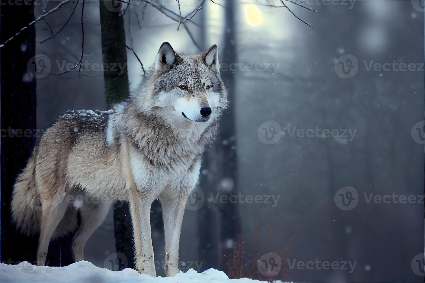 eurasischer Wolf im weißen Winterlebensraum schöner Winterwald foto