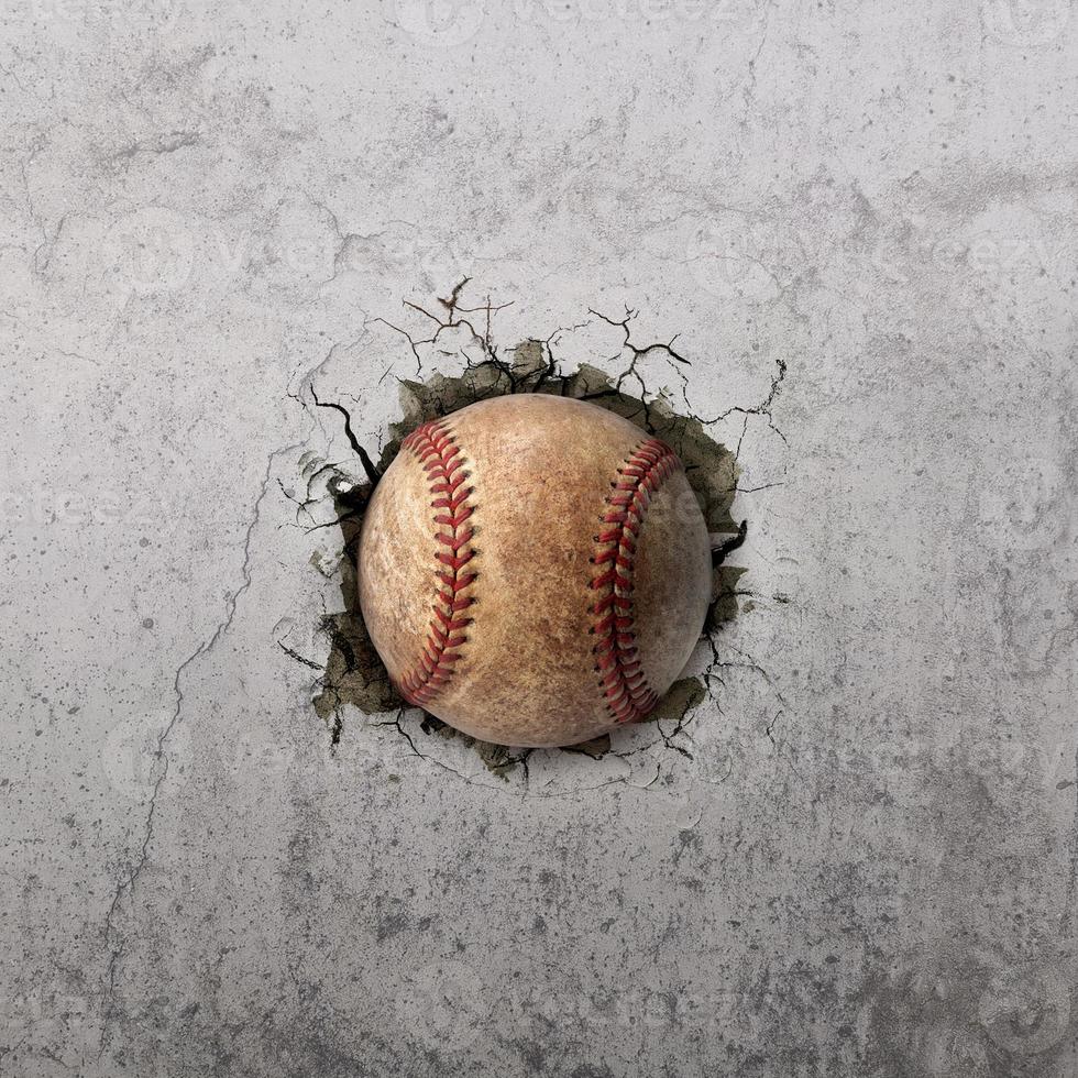 Baseballball fliegt mit Rissen durch die Wand foto