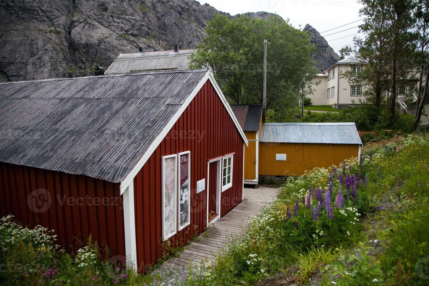 Blick vom Nusfjord auf den Lofoten in Norwegen foto