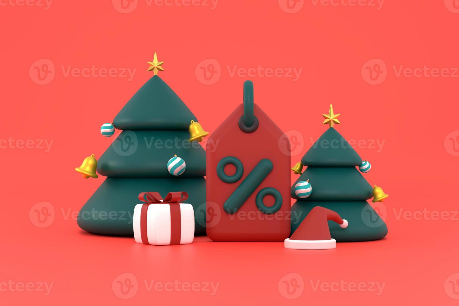 weihnachtsverkaufsanhänger, weihnachtsbaum, weihnachtsmütze und geschenkbox. weihnachtsferien-einkaufsaktion. foto
