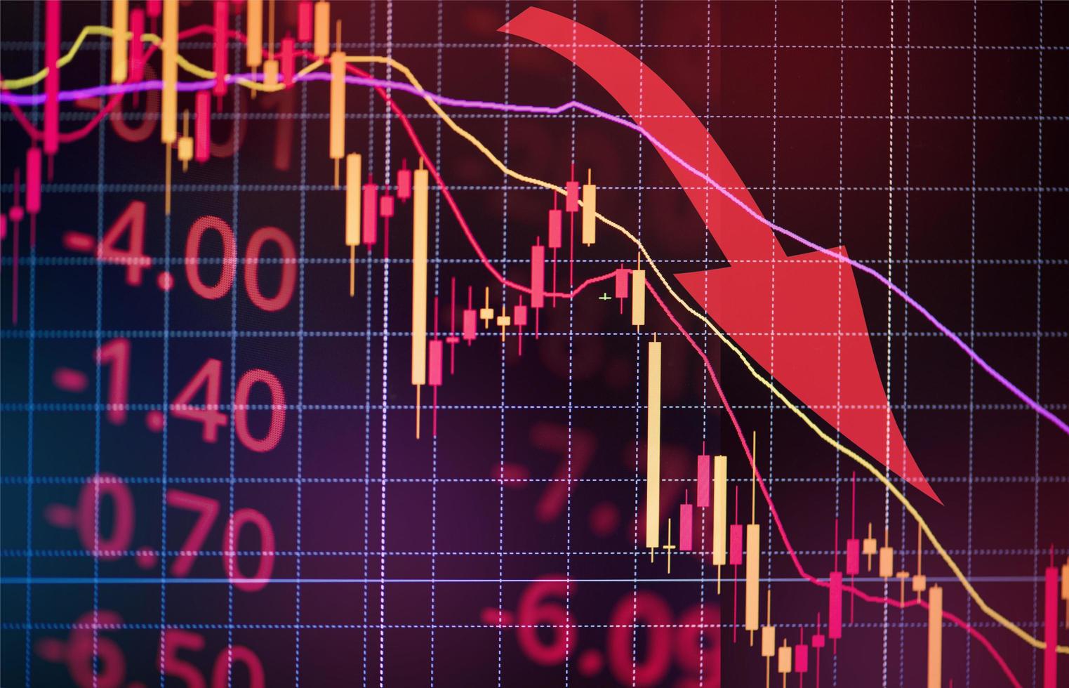 Aktiencrash Markt Börsenverlust Handelsdiagramm Analyse Investitionsindikator Geschäftsdiagramm Diagramme des finanziellen digitalen Hintergrunds Aktienkrise roter Preis im Abwärtstrenddiagramm Herbst - foto