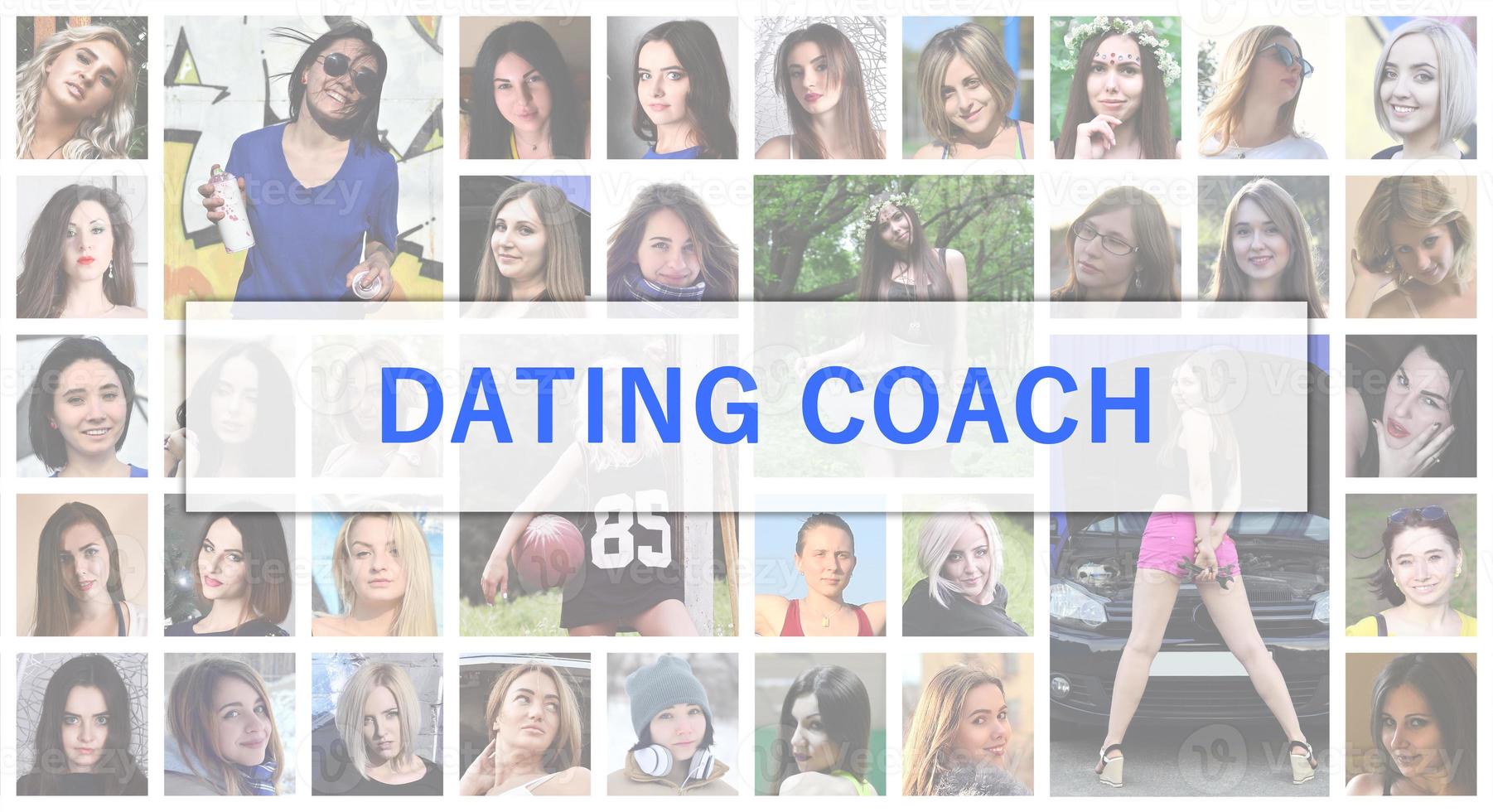 Dating-Coach. der Titeltext wird auf dem Hintergrund von a dargestellt foto