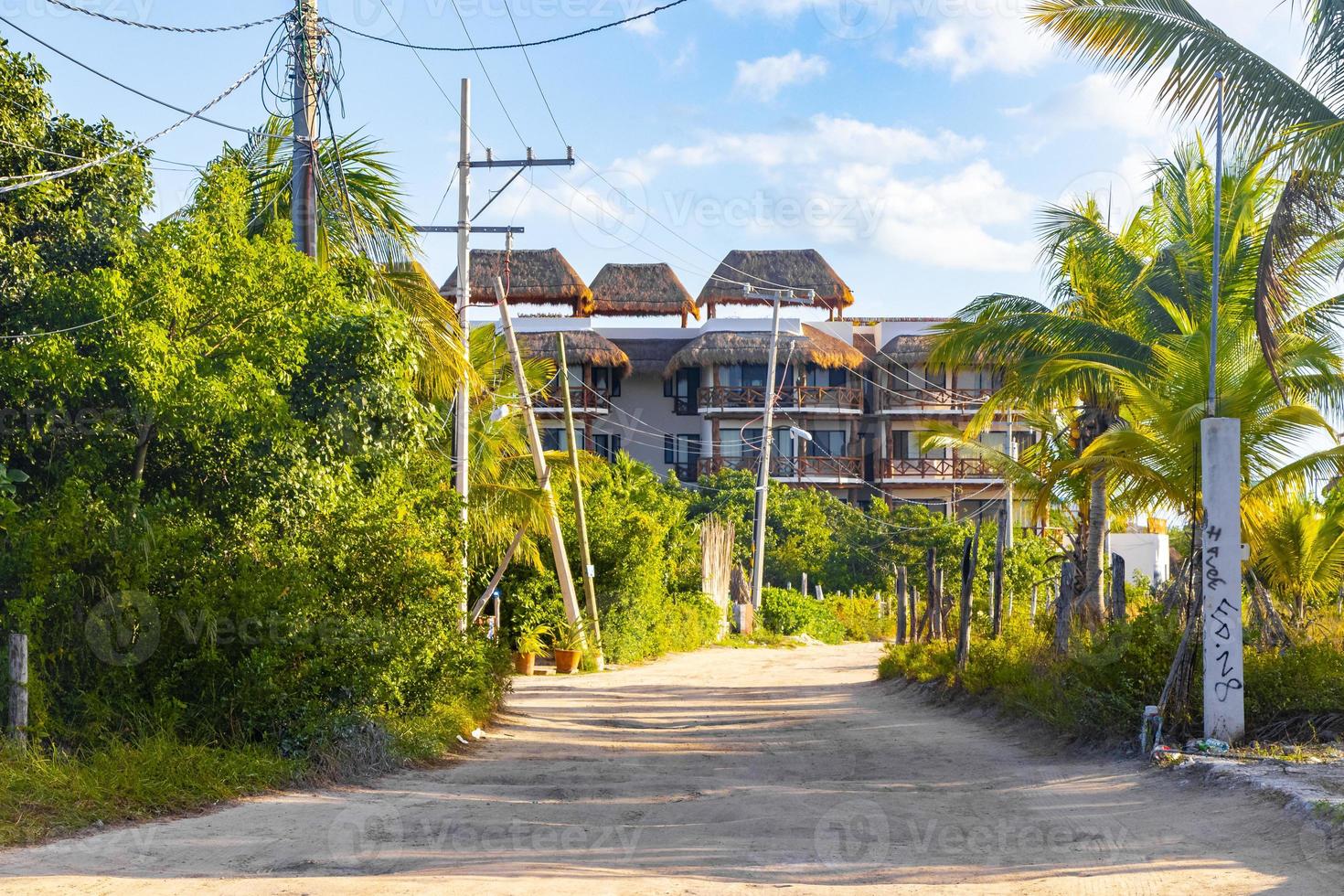 sandiger schlammiger straßenwanderweg und naturlandschaft holbox mexiko. foto