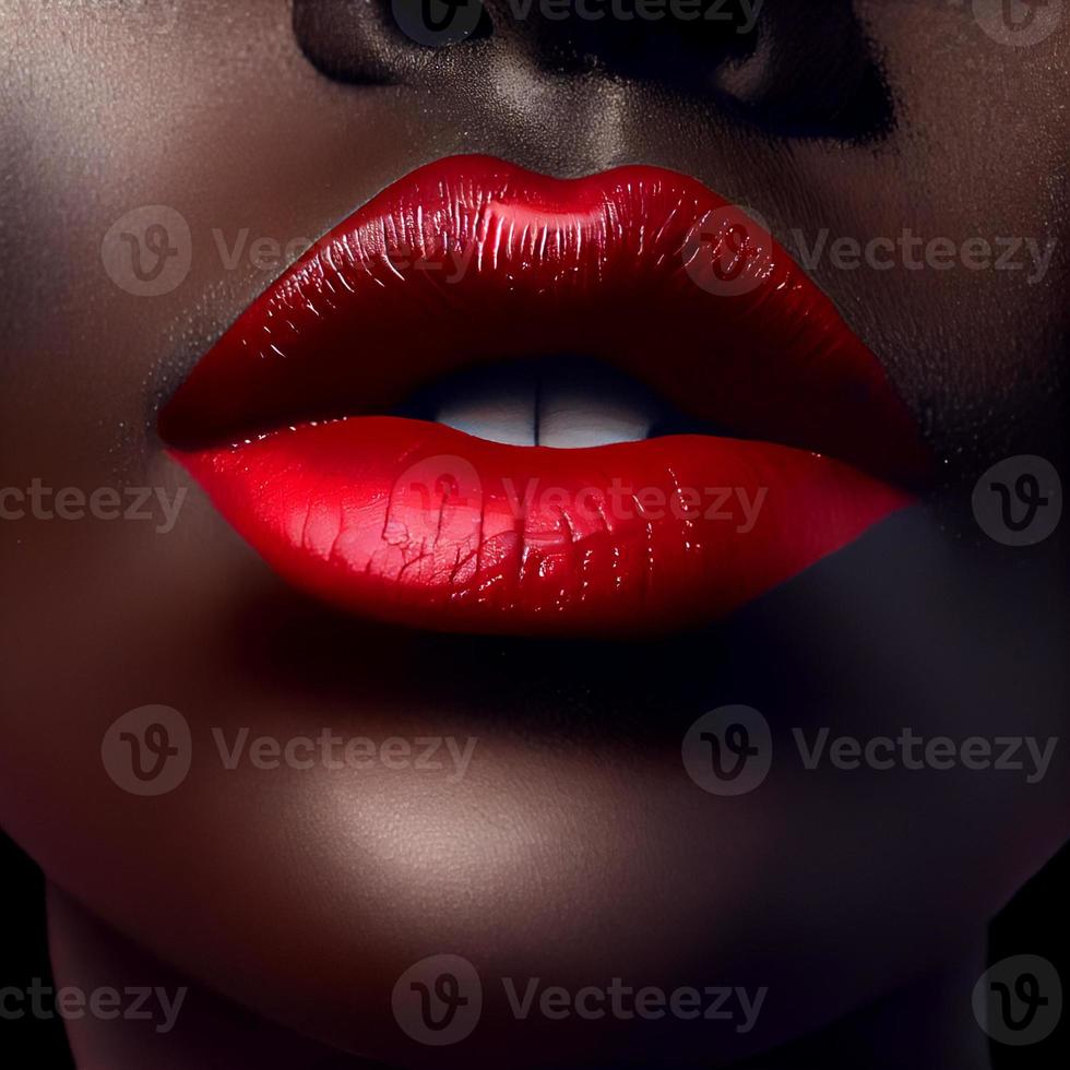 schöne, sexy weibliche Lippen mit rotem Lippenstift frontal foto