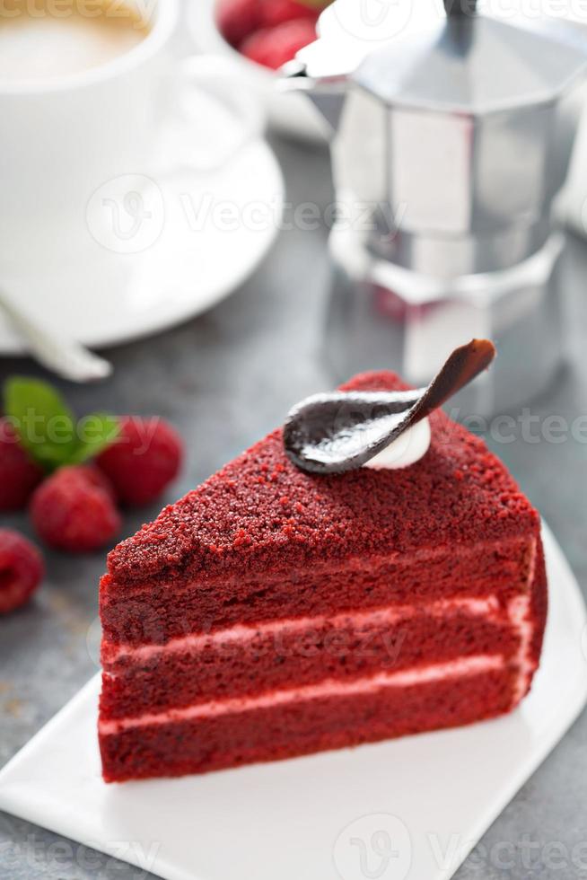 rotes Samtkuchenstück foto