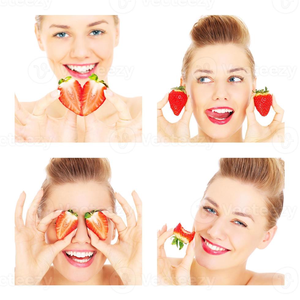 Collage aus vier Frauen und Erdbeeren foto
